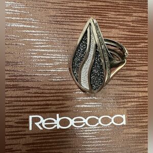 REBECCA Teardrop Silver Ring with Black and Silver Inlay